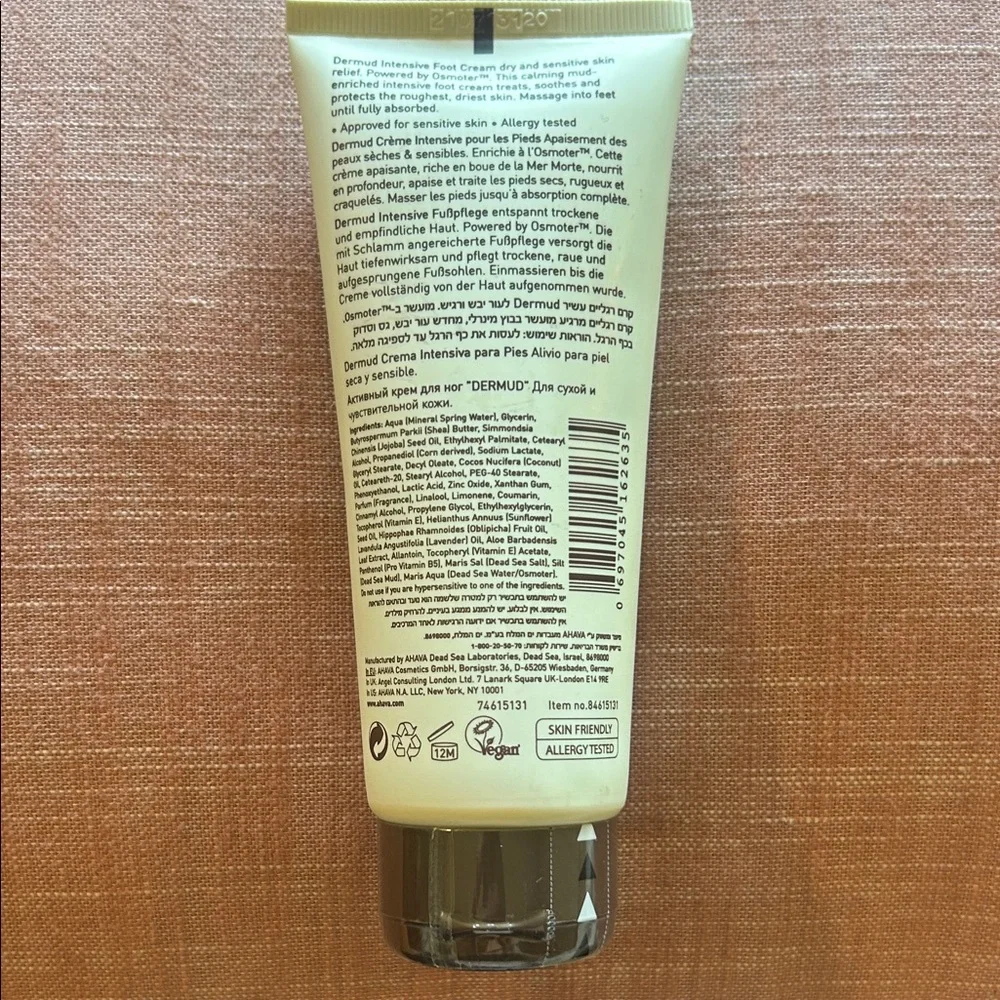 AHAVA Dermud Intensive Foot Cream | 3.4 oz | New